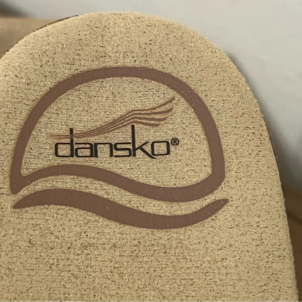 Dansko Snake Print Leather Two Strap Sandals Neutral Matte Gold Metal Buckles